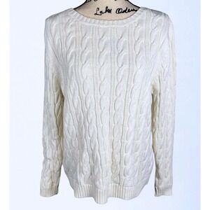Lands End Drifter Cable Knit Sweater Womens XL Crewneck Coastal Stealth Wealth